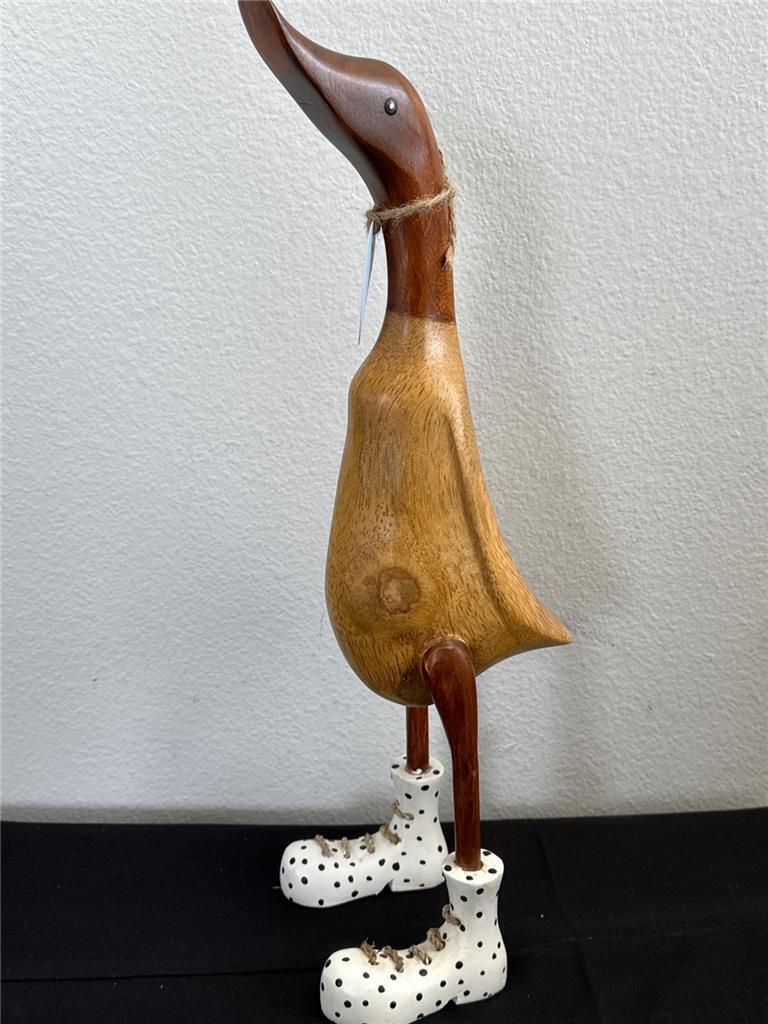 ^ Whimsical Duck Polka Dot Figurine Boots Bamboo Figurine Handcrafted- Indonesia