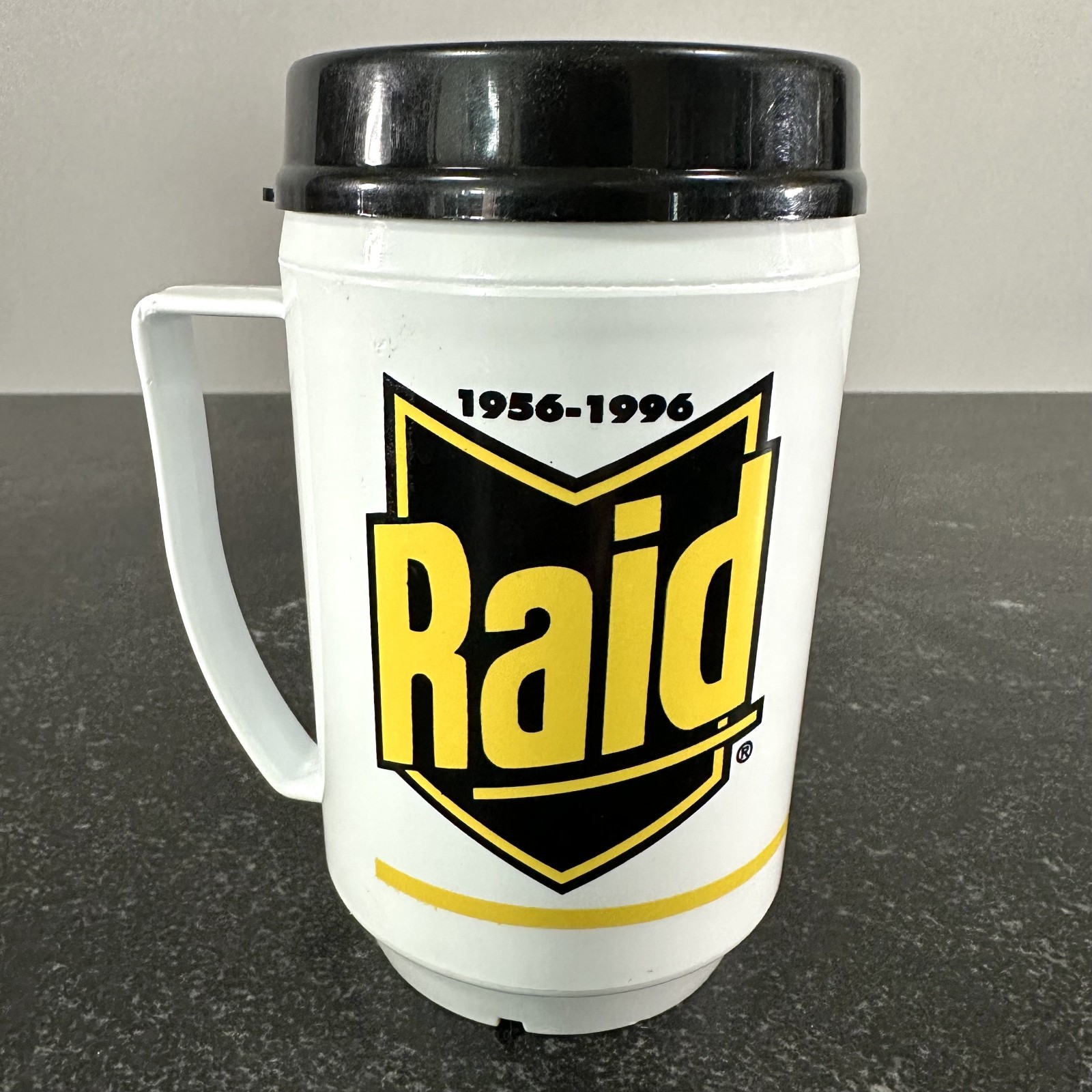 Vintage RAID 90's Advertising Travel Mug Cup Promotional Collectible Vintage RAID 90's Advertising Travel Mug Cup Promotional Collectible