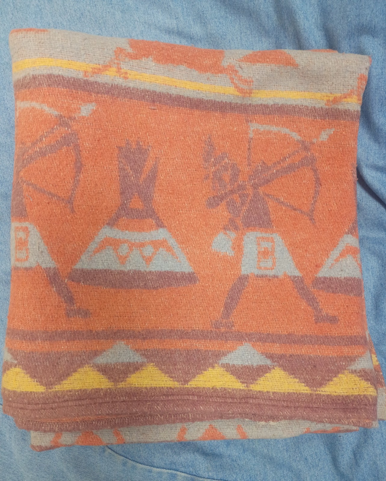 Vintage ~ 1940s Rare Native American Teepee Geometric Reversible Camp Blanket Vintage ~ 1940s Rare Native American Teepee Geometric Reversible Camp Blanket