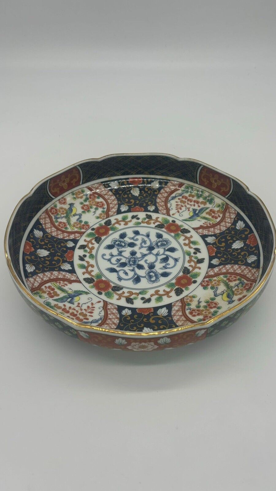Arita Porcelain N321 , Meiho Kiln, Gold Color, Dyed Brocade Peony, Large Bowl,