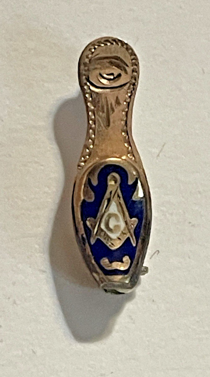 1940’s Masonic All Seeing Eye Gold Widows Slipper w/ Blue Enameled Lapel Pin