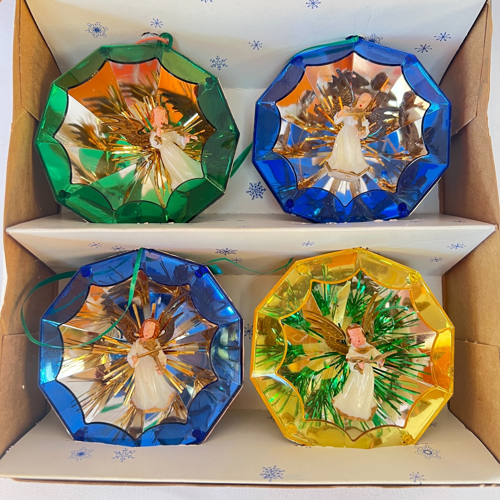 Vintage Jewel Brite Original Box of 4 Angel Diorama Christmas Tree Ornaments Vintage Jewel Brite Original Box of 4 Angel Diorama Christmas Tree Ornaments