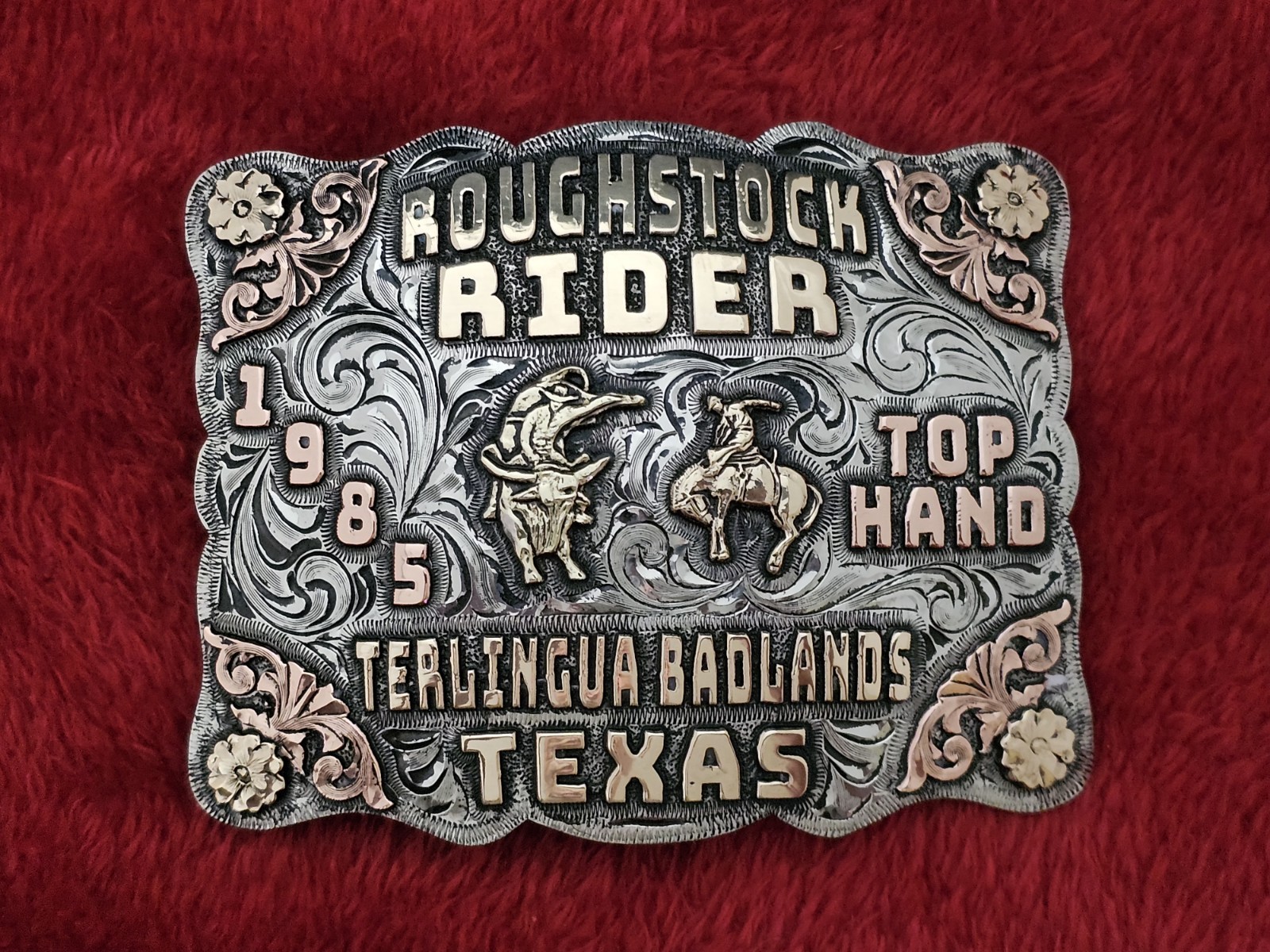 X~Treme Texas☆1985☆All Around☆RODEO CHAMPION TROPHY BUCKLE☆Terlingua☆Rare☆379