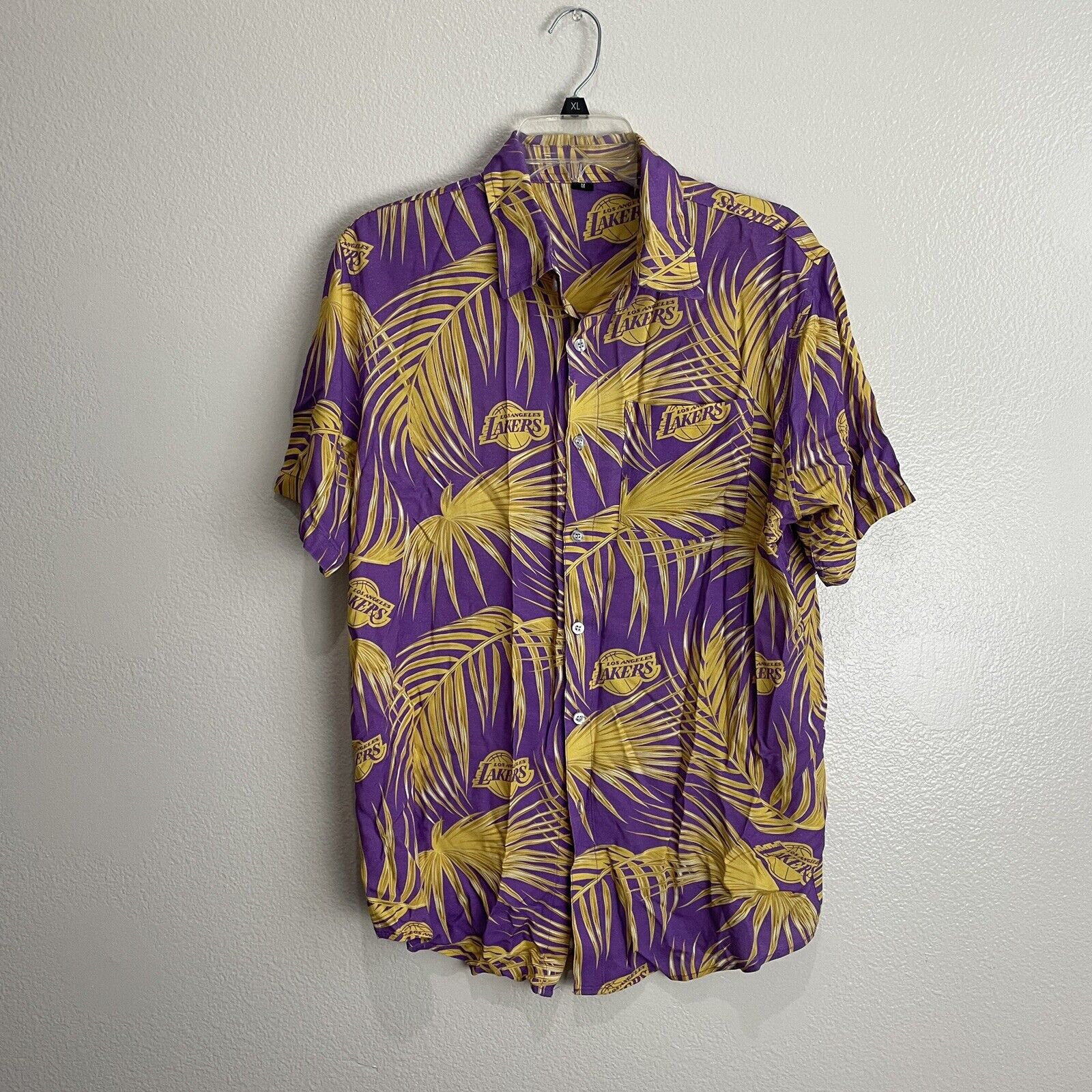 Vintage Los Angeles Lakers Hawaiian Button Up Shirt Size Medium