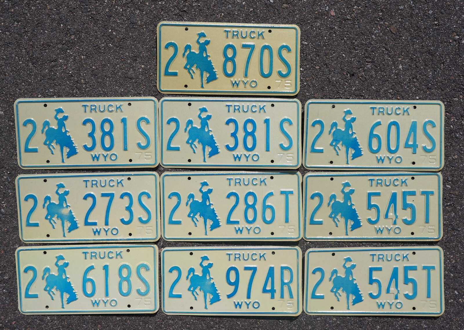 1975 WYOMING TRUCK LICENSE PLATE - LOT OF 10 - NICE QUALITY COWBOY PLATES 1975 WYOMING TRUCK LICENSE PLATE - LOT OF 10 - NICE QUALITY COWBOY PLATES