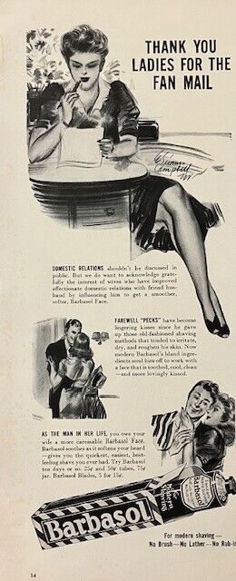 Rare 1941 Original Vintage Barbasol Mens Shaving Cream w/ Lady Advertisement Ad