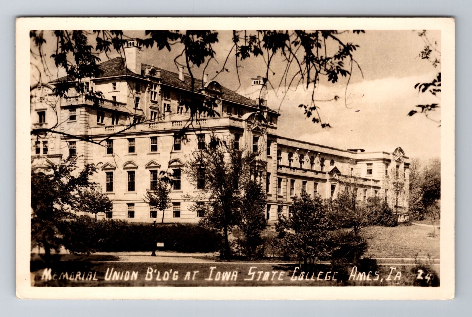 Ames IA-Iowa RPPC, Memorial Union Building, Iowa State College Vintage Postcard