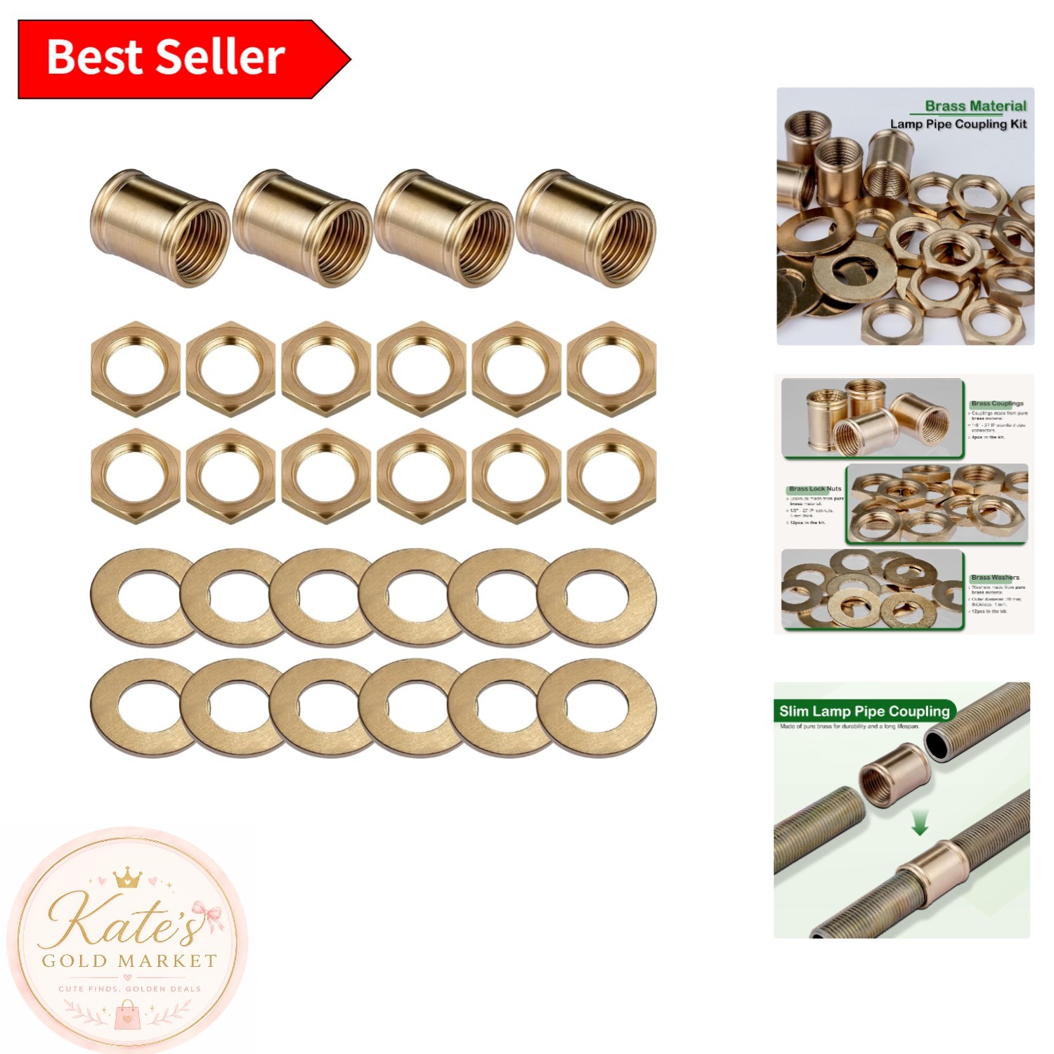 Comprehensive 28-Piece Brass Set for Lamp Repairs: Locknuts, Couplings & Washers