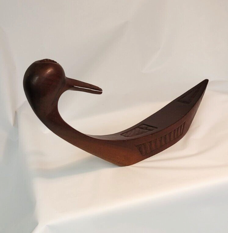 Hand Carved Vintage Wooden Duck Shaped Incense Burner Holder