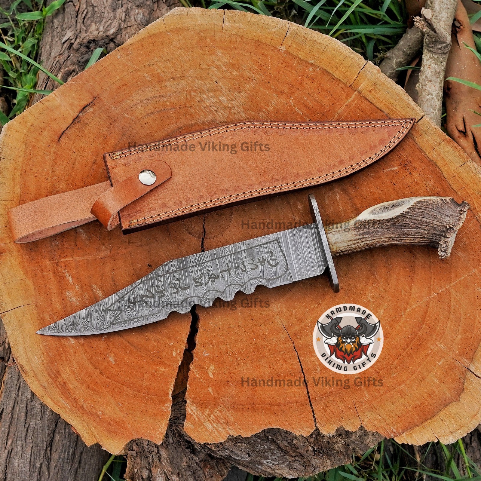 Supernatural Ruby Demon Knife Replica Damascus Steel Crown Antler Handle.