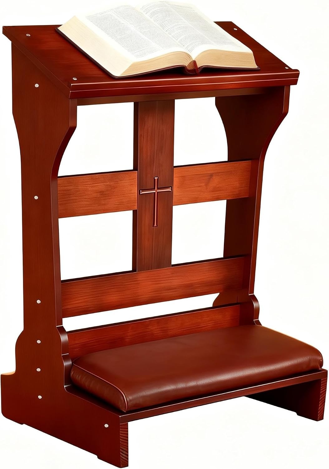 Wood Prayer Bench with Cushion Kneeler Padded Kneeling Stool Bible Shelf Home Ch