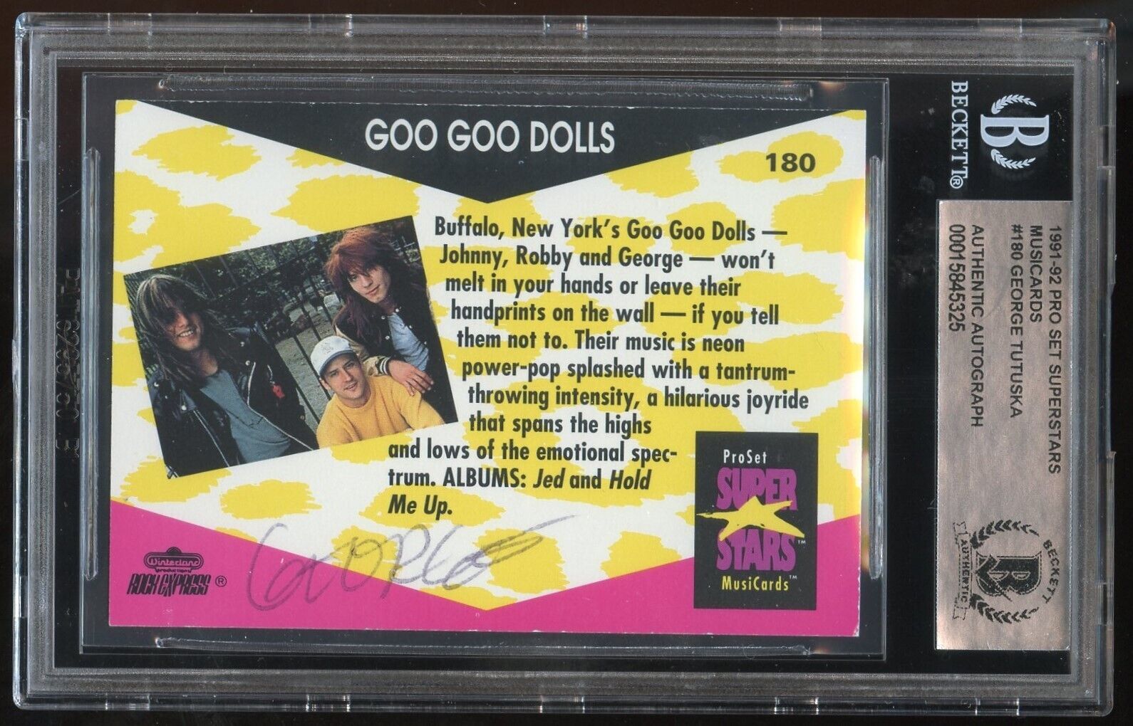 George Tutushka #180 signed autograph 1991-92 Pro Set Musicards Goo Goo Doll BAS