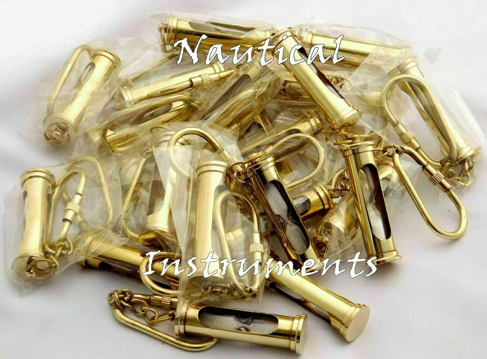LOT OF 100 Brass Hourglass Key-ring Nautical Sand Timer Key-chain Christmas Gift LOT OF 100 Brass Hourglass Key-ring Nautical Sand Timer Key-chain Christmas Gift