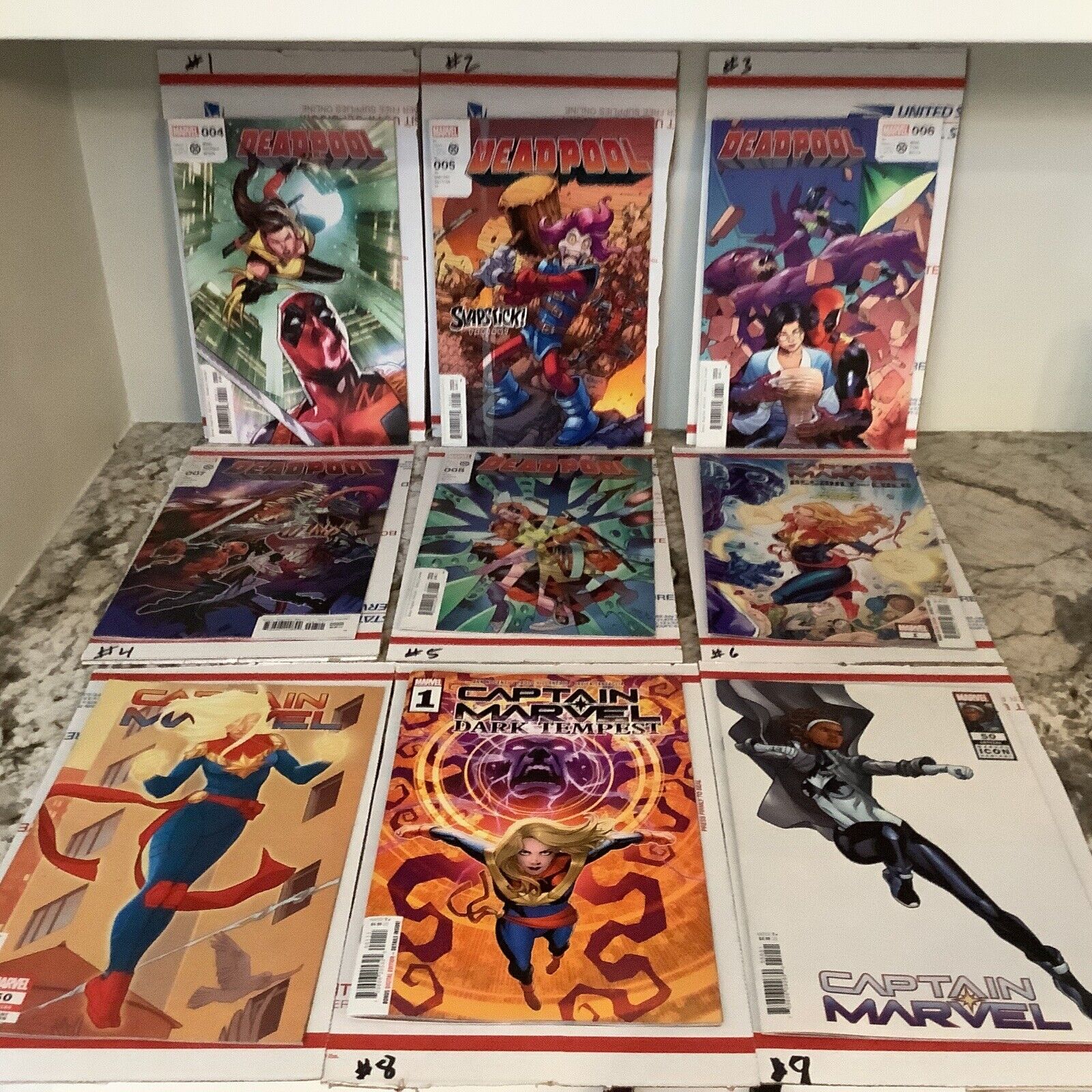 Long Box Bargain...lot Of 9 ..DeadPool #4-#8 Two Captain Marvel #1,