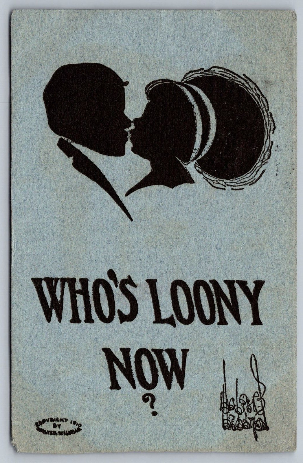Who's Loony Now?-c1910 Rare Silhouette Humor Postcard Who's Loony Now?-c1910 Rare Silhouette Humor Postcard