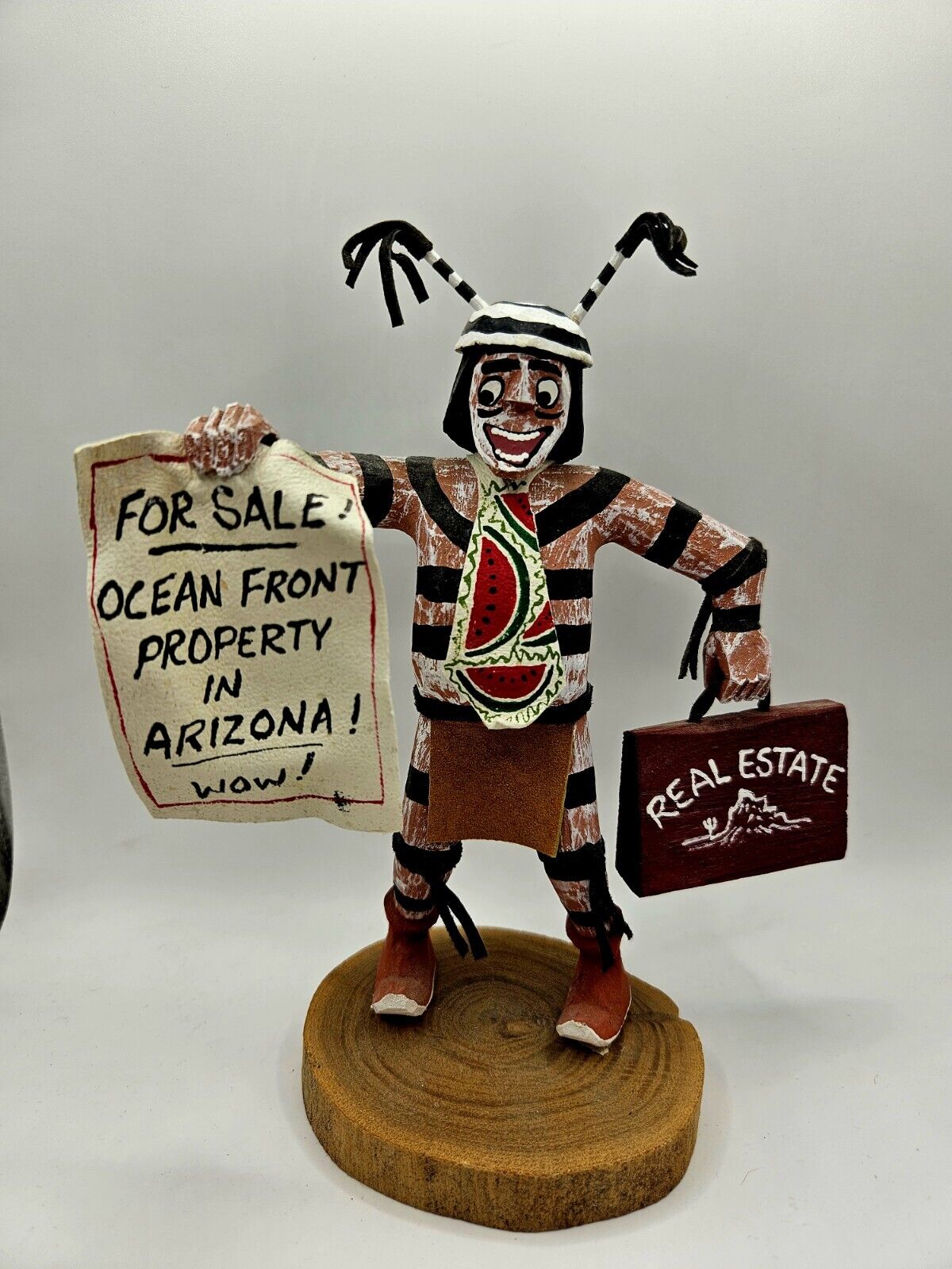 Vintage Hopi Native Koshone Koshari Wood Carved Clown Selling Real Estate AZ