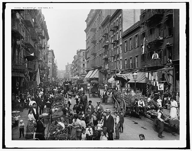 Photo:Mulberry St New York NY 1900s Italian Immigrant Street Scene Crowd
