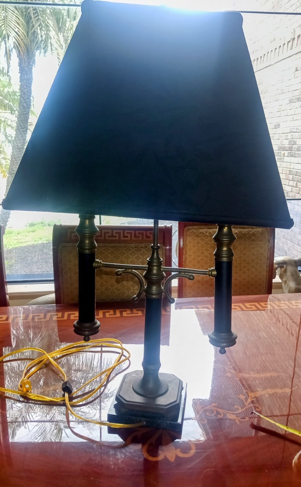 Chapman Lamp 1972 Bouillotte Fred Cooper Triple Arm Brass Knit  Shade Vint