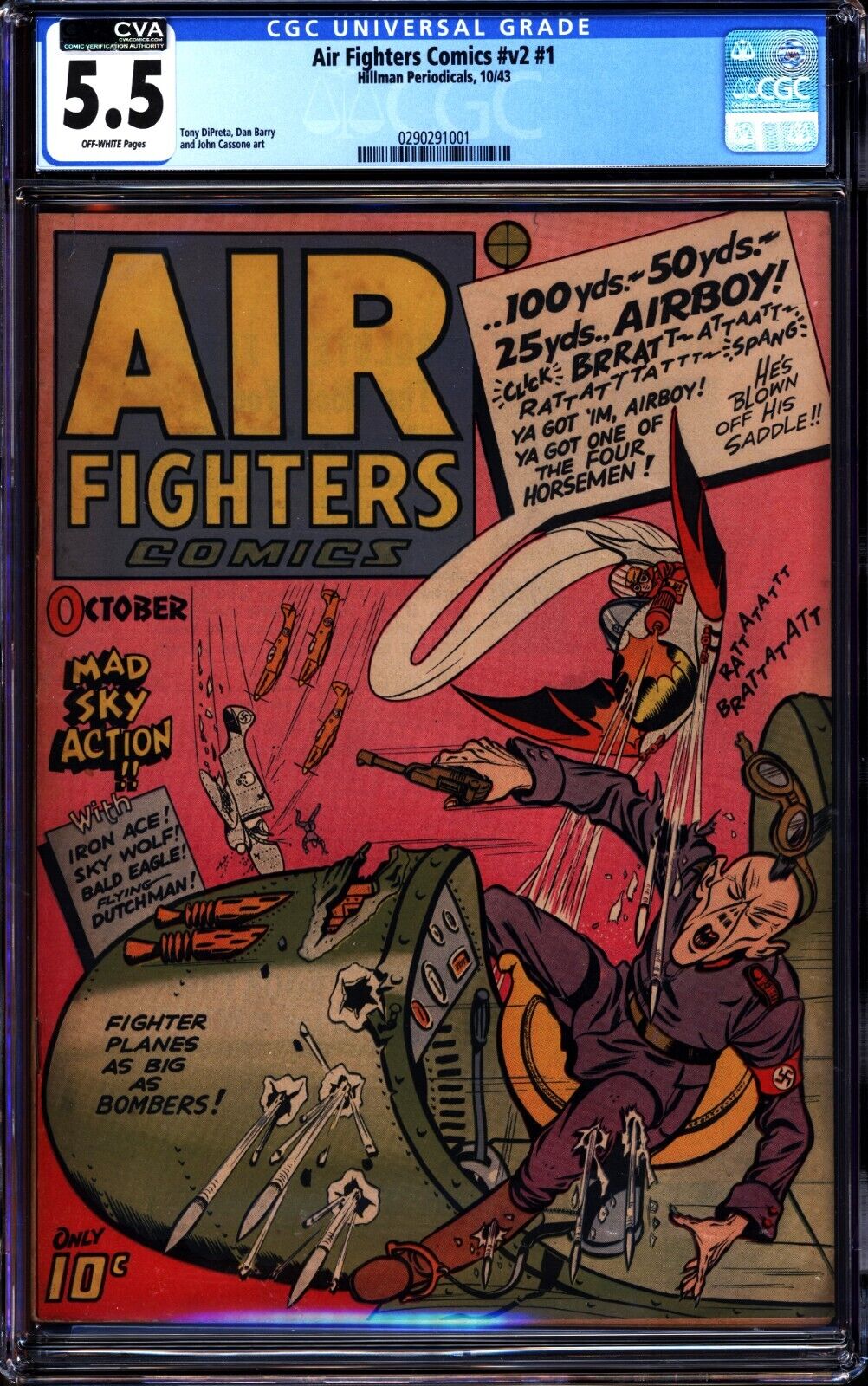 Air Fighters Comics Volume 2 #1 CGC 5.5 CVA Exceptional sticker WWII Nazi 1943