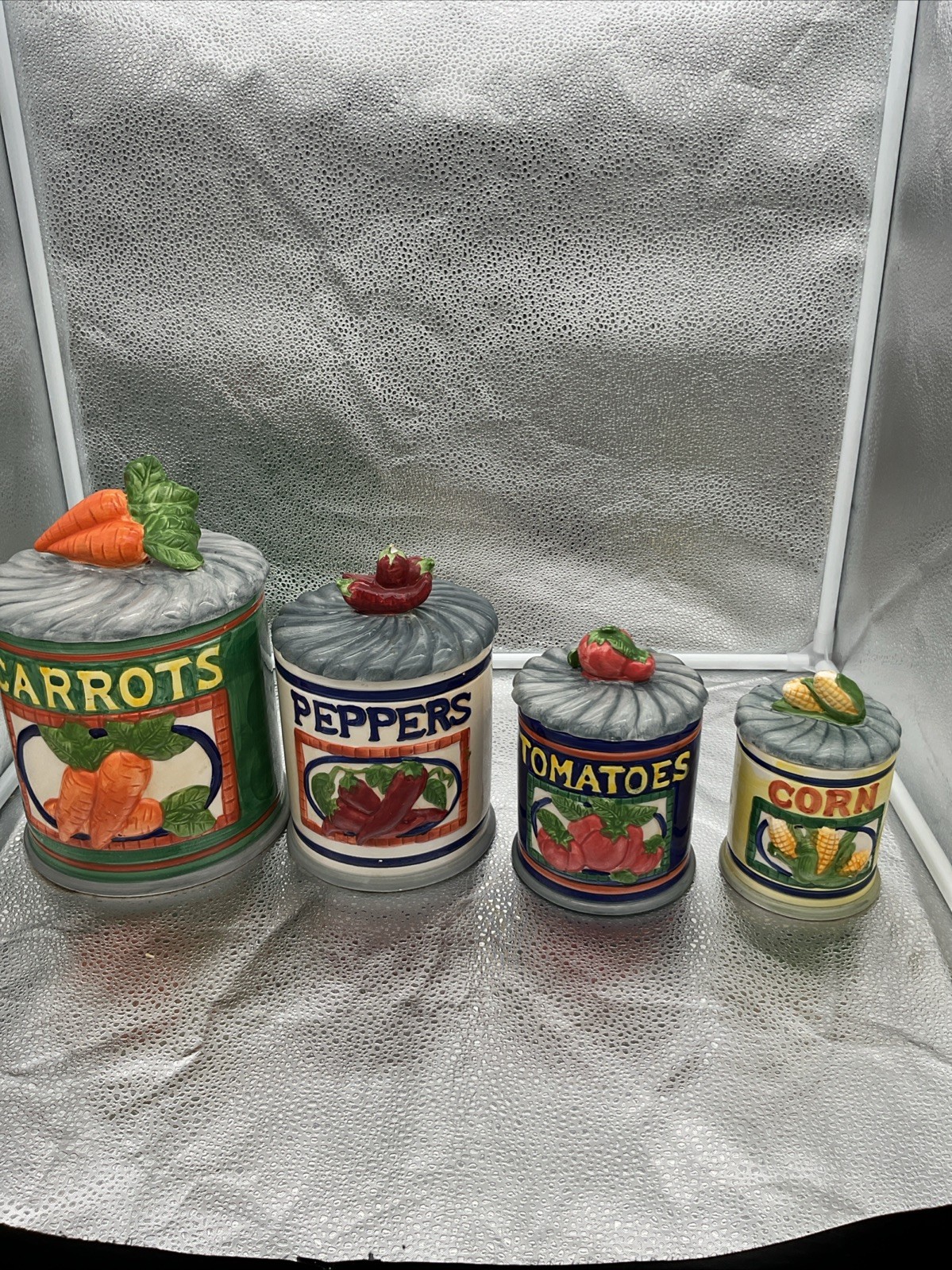 Vtg Kitchen Canisters Set Of 4 Veggies 1996 Vtg Kitchen Canisters Set Of 4 Veggies 1996
