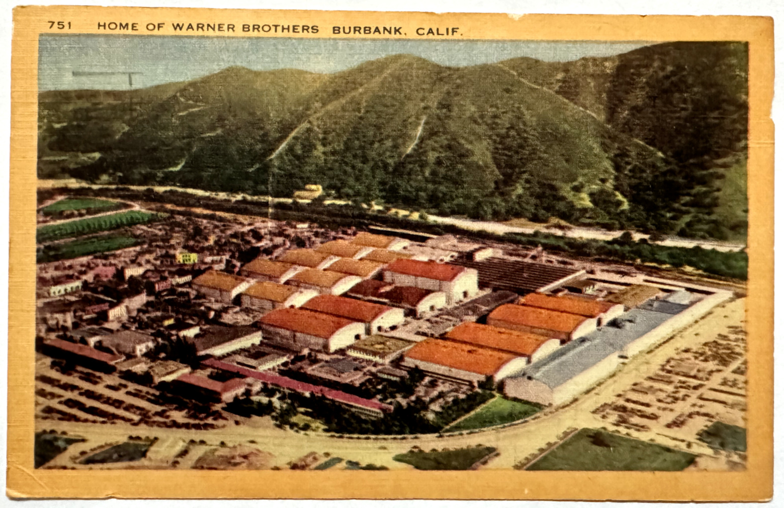 Home of Warner Brothers Studios Aerial View Burbank California CA Linen Postcard