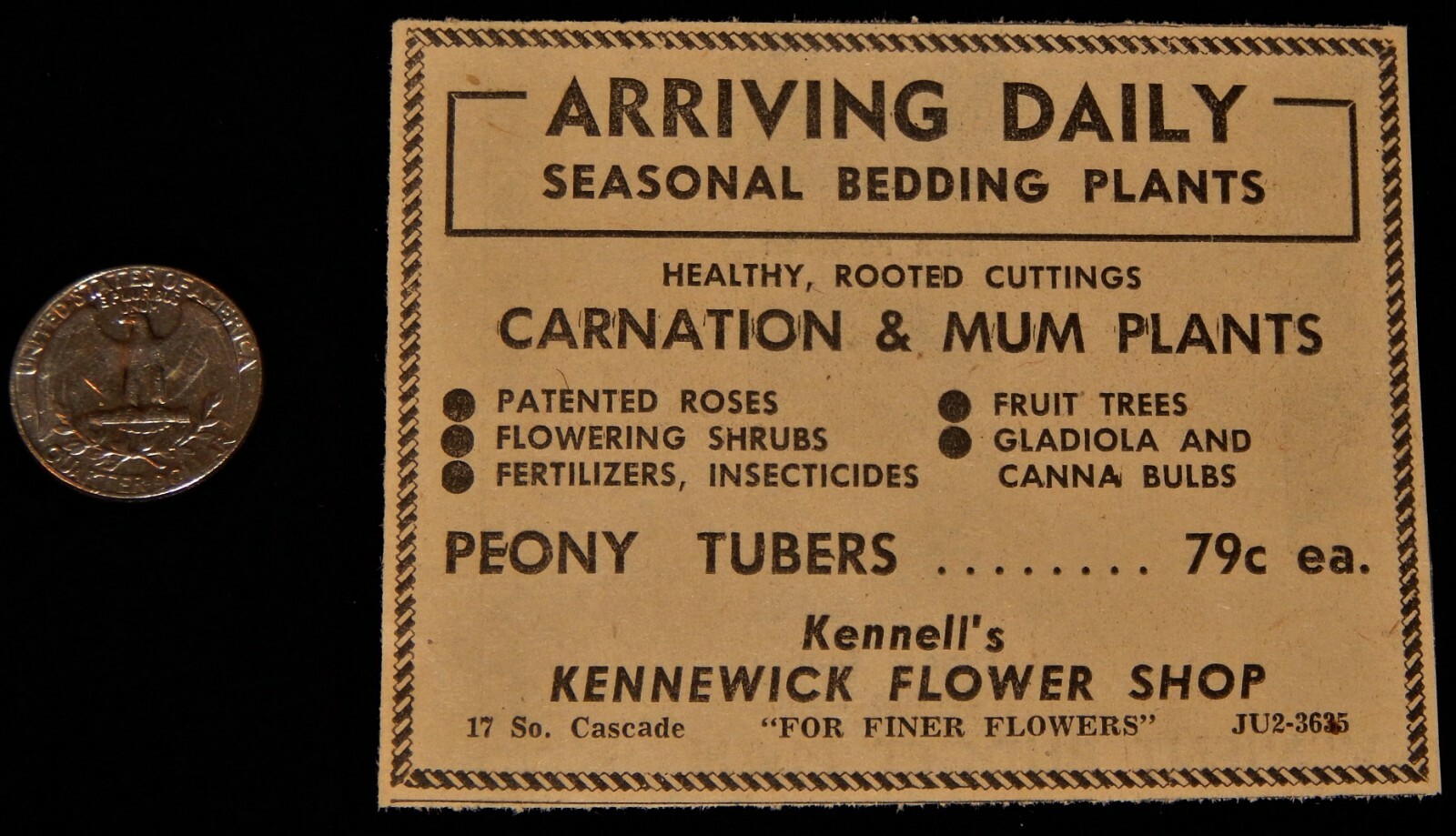 Vintage Newspaper Ad,KENNEWICK,WA,1958,Kennell's Flower Shop, Vintage Newspaper Ad,KENNEWICK,WA,1958,Kennell's Flower Shop,