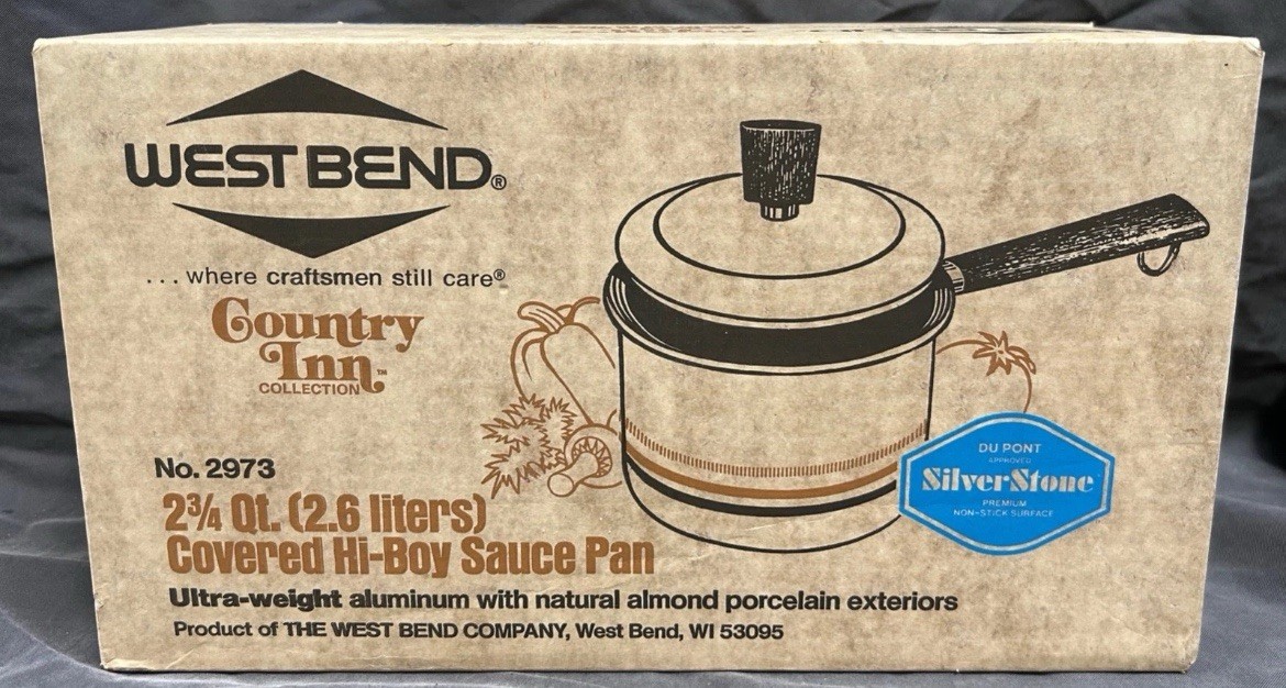 Vtg West Bend Country Inn 2-3/4 Qt No 2973 Covered Hi-Boy Sauce Pan Vtg West Bend Country Inn 2-3/4 Qt No 2973 Covered Hi-Boy Sauce Pan