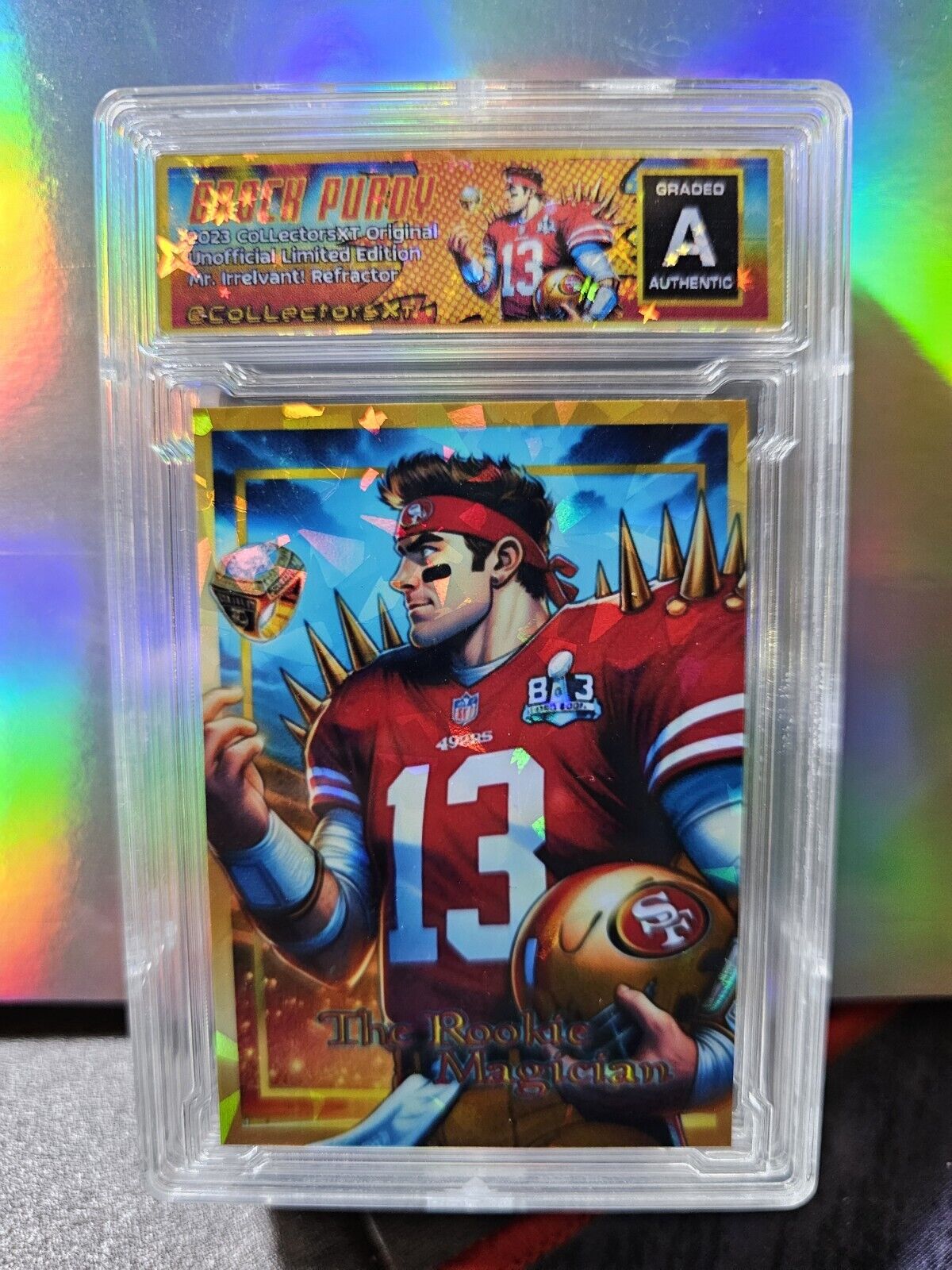 Brock Purdy The Rookie Magcian Gold Cracked Ice Refractor Limited Edition ACEO