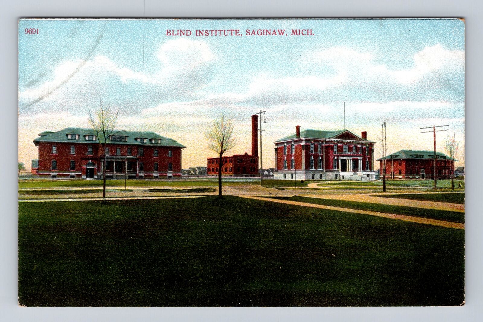 Saginaw MI-Michigan, Institute for the Blind, Antique Vintage c1910 Postcard