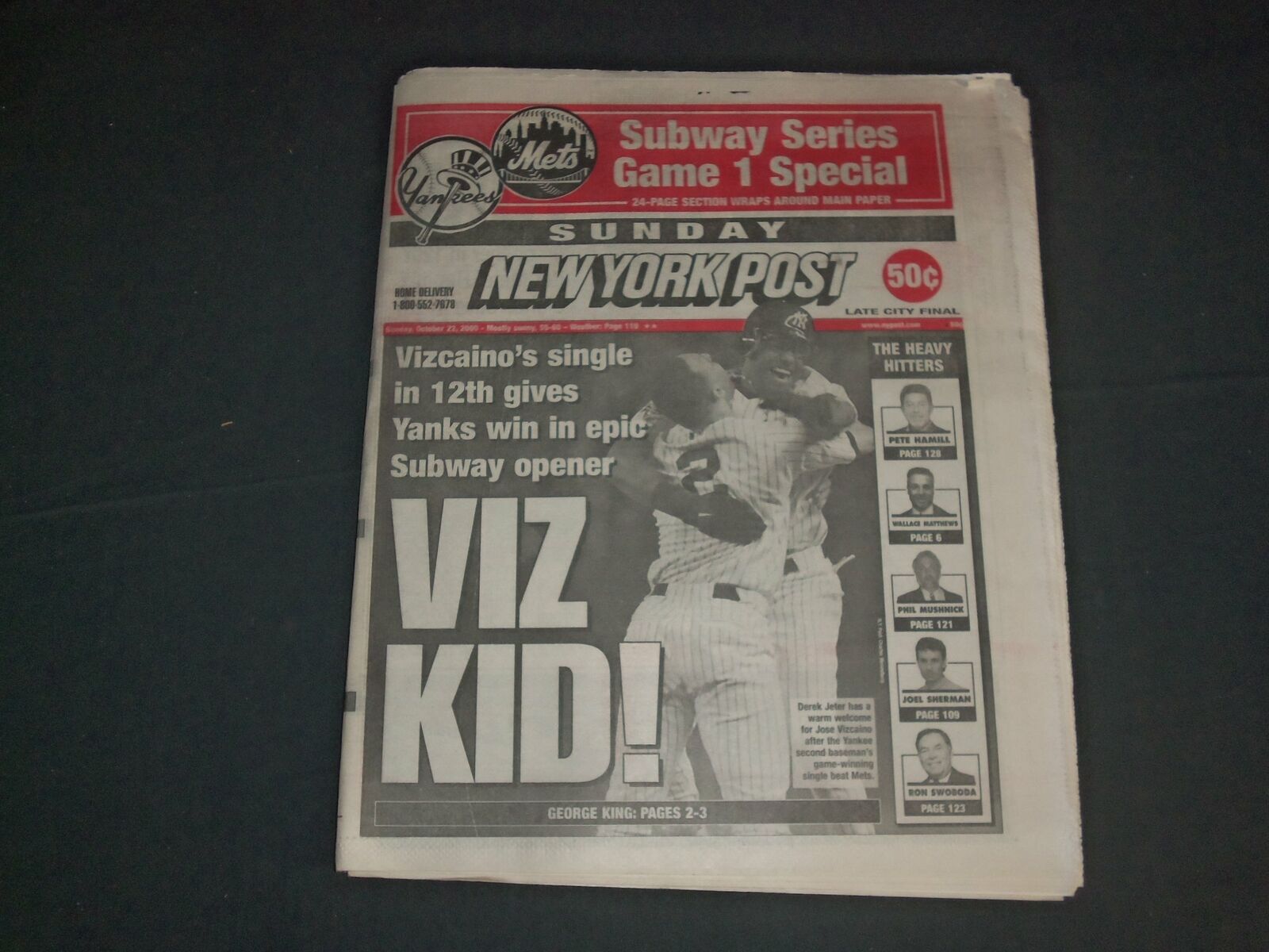 2000 OCT 22 NEW YORK POST NEWSPAPER- YANKEES WIN GAME 1 OF WORLD SERIES- NP 4139