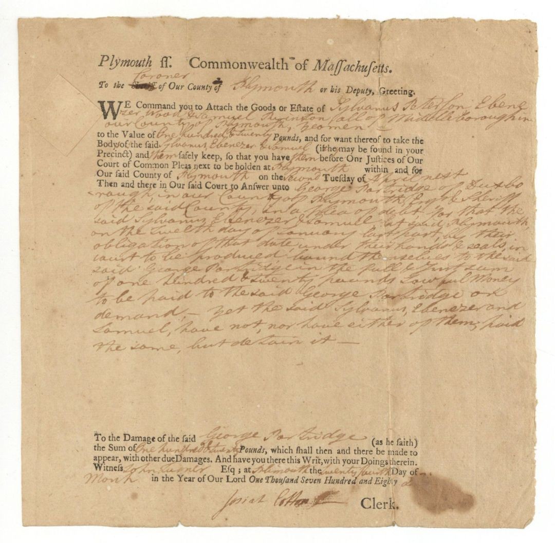 1780's dated Massachusetts Document - Colonial Bonds - Colonial Bonds