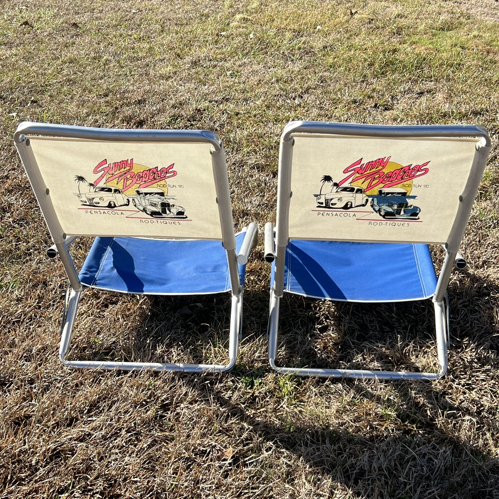 1990 Pensacola Beach Rod Run Chairs Aluminum Cushionite Sunny Beaches USA RARE 1990 Pensacola Beach Rod Run Chairs Aluminum Cushionite Sunny Beaches USA RARE