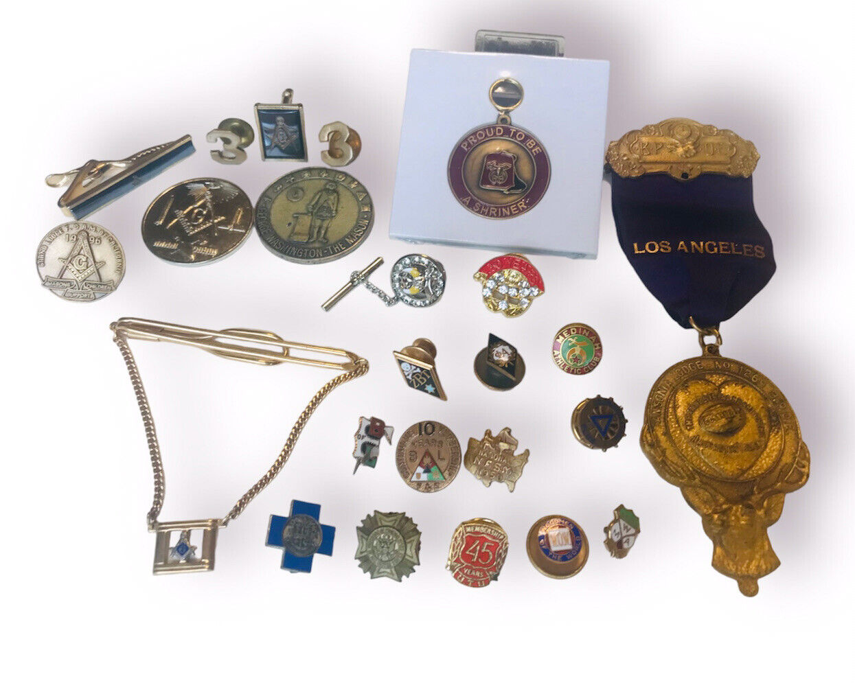 Vintage Lot Mason Elks Shriners & More Pins Tokens Medal Secret Society Skulls