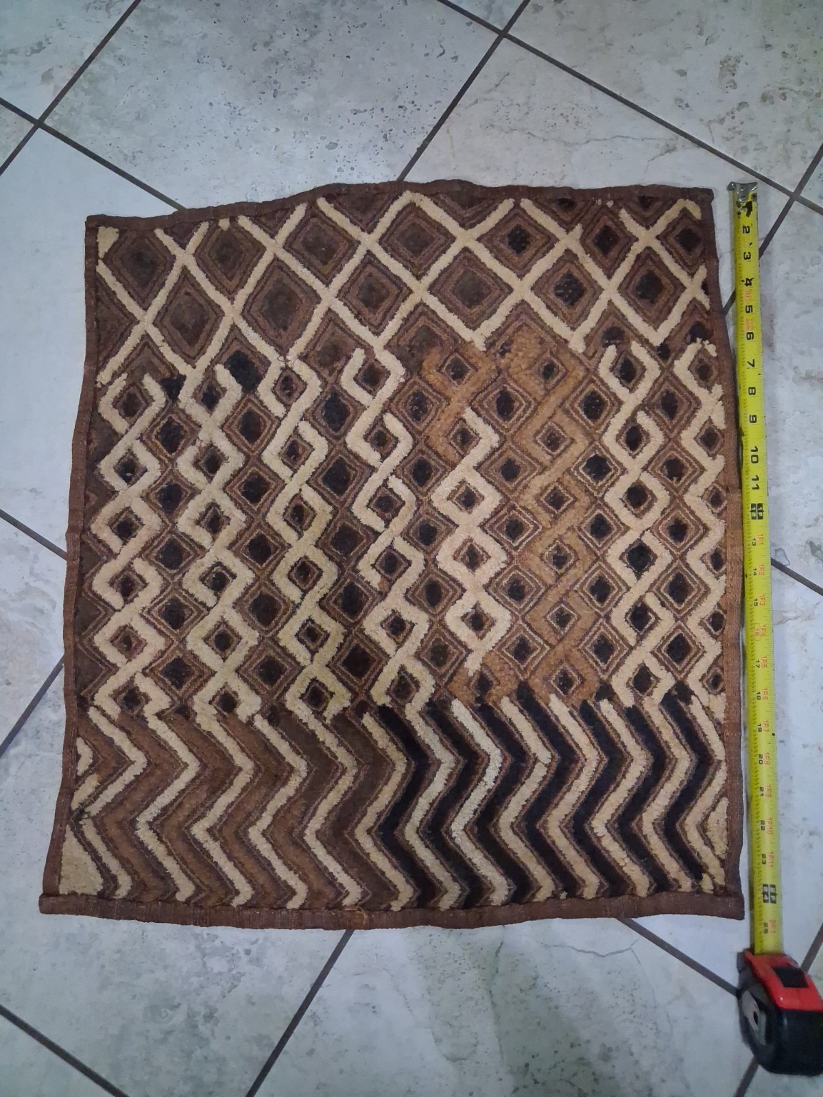 AFRICAN ORIGINAL KUBA THICK PILE RAFFIA CLOTH PANEL TEXTILE 23x22