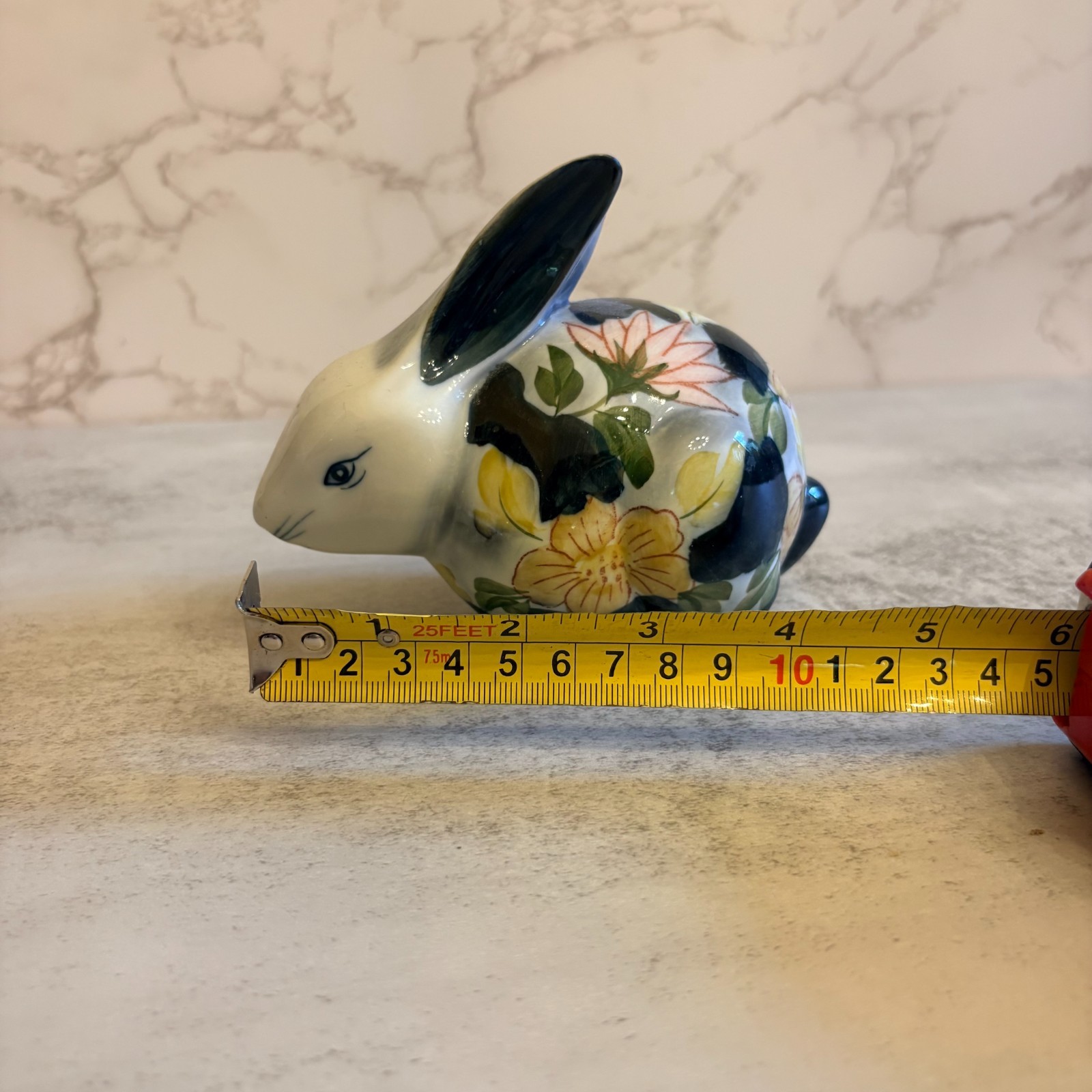 Vintage Hand Painted Floral Ceramic Bunny Rabbit Figurine Decor 5.25” Vintage Hand Painted Floral Ceramic Bunny Rabbit Figurine Decor 5.25”