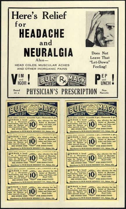 Vintage Cardboard Empty Bur-Mack Headache & Neuralgia Store Display - 1930s NOS Vintage Cardboard Empty Bur-Mack Headache & Neuralgia Store Display - 1930s NOS