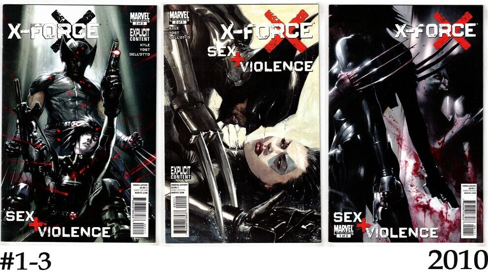 X-FORCE SEX AND VIOLENCE #1-3 COMPLETE SET (2010)- YOST+KYLE- DELLOTTO- VF