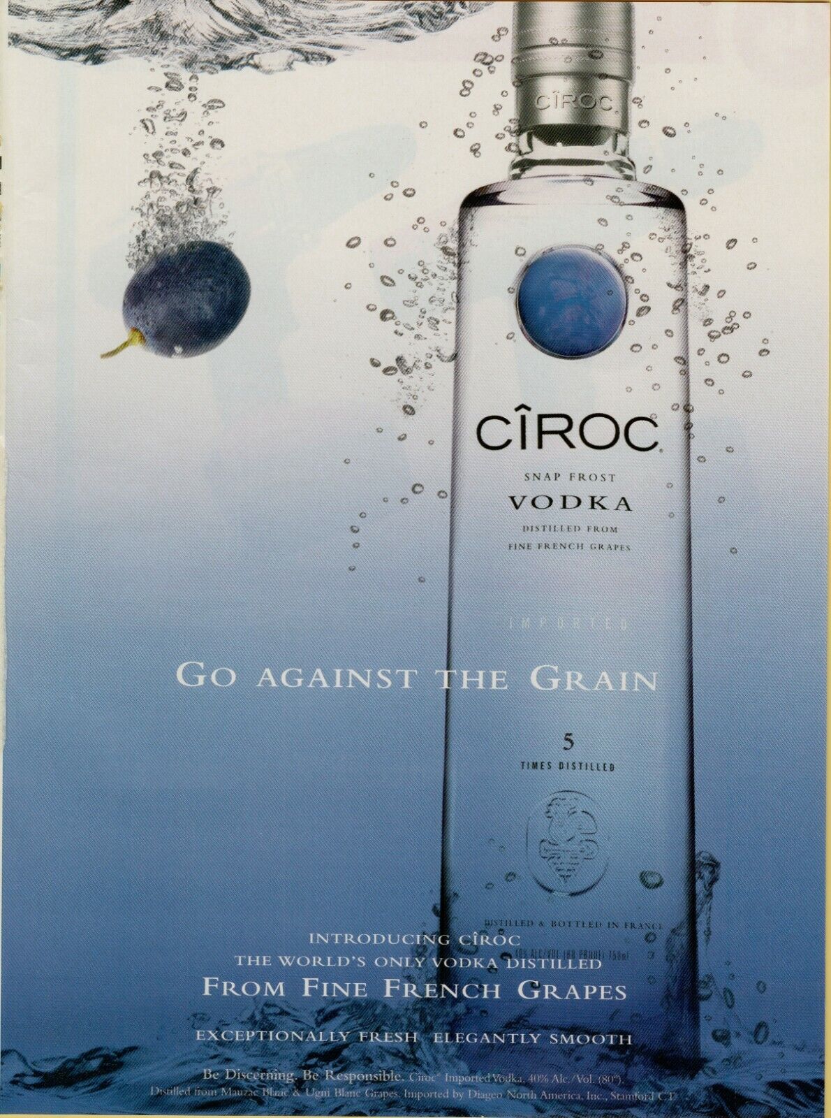 2004 Ciroc Snap Frost Vodka Fine French Grapes Underwater Blue Vintage Print Ad