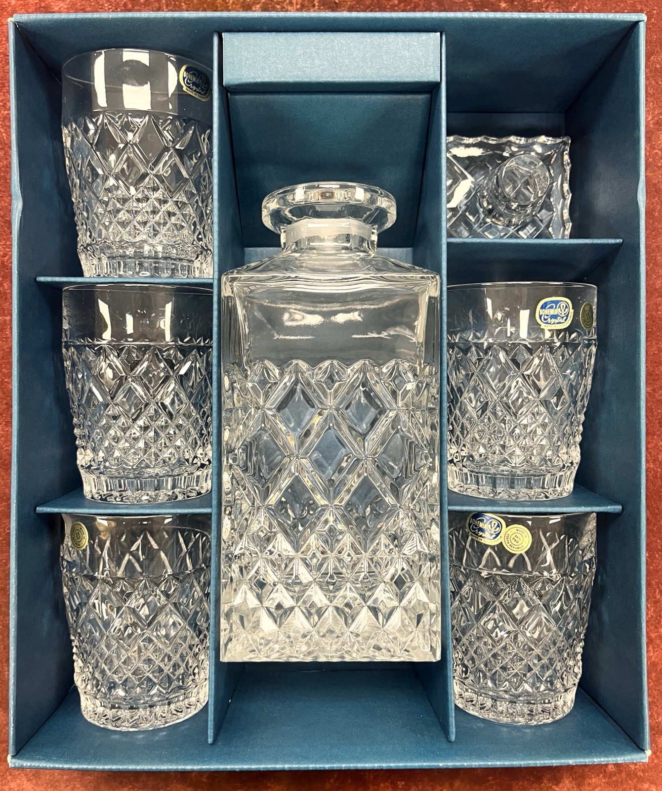 Bohemia Lead Crystal 24% PBO Czechoslovakia Republic Whiskey Decanter Set
