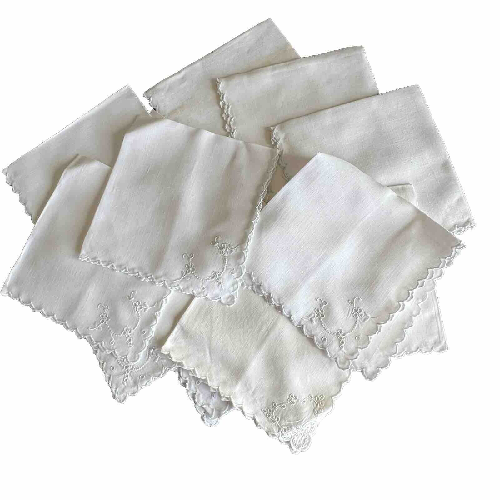 Vintage Doily Linen White w/ Embroidery Scallop Edge Lot Of 12 ***