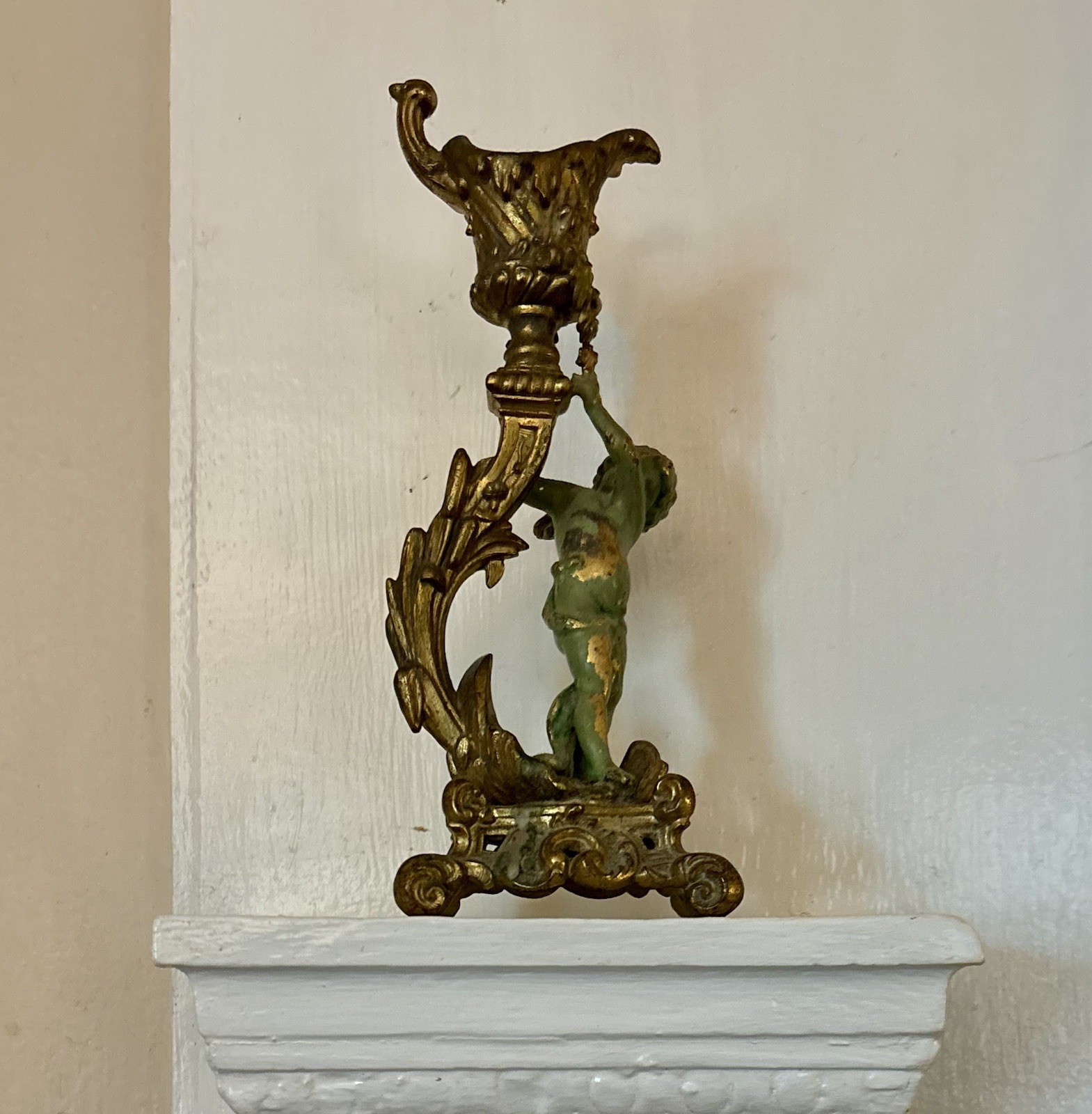 Antique French Gilt Bronze Cherub Putti Candlestick Holder Rococo 19th Century Antique French Gilt Bronze Cherub Putti Candlestick Holder Rococo 19th Century