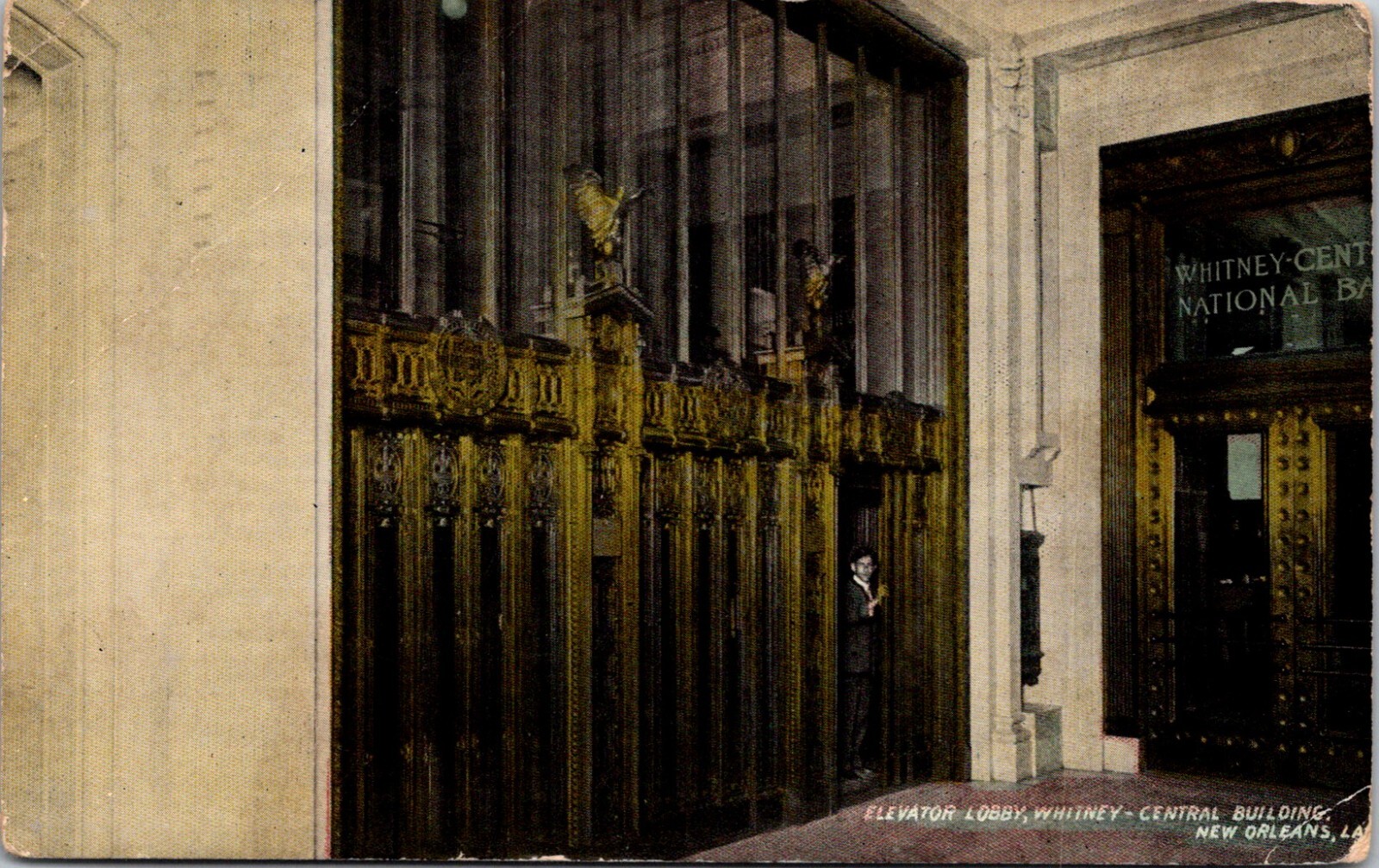 New Orleans, LA Elevator Lobby Whitney Central Building Postcard Divided Back