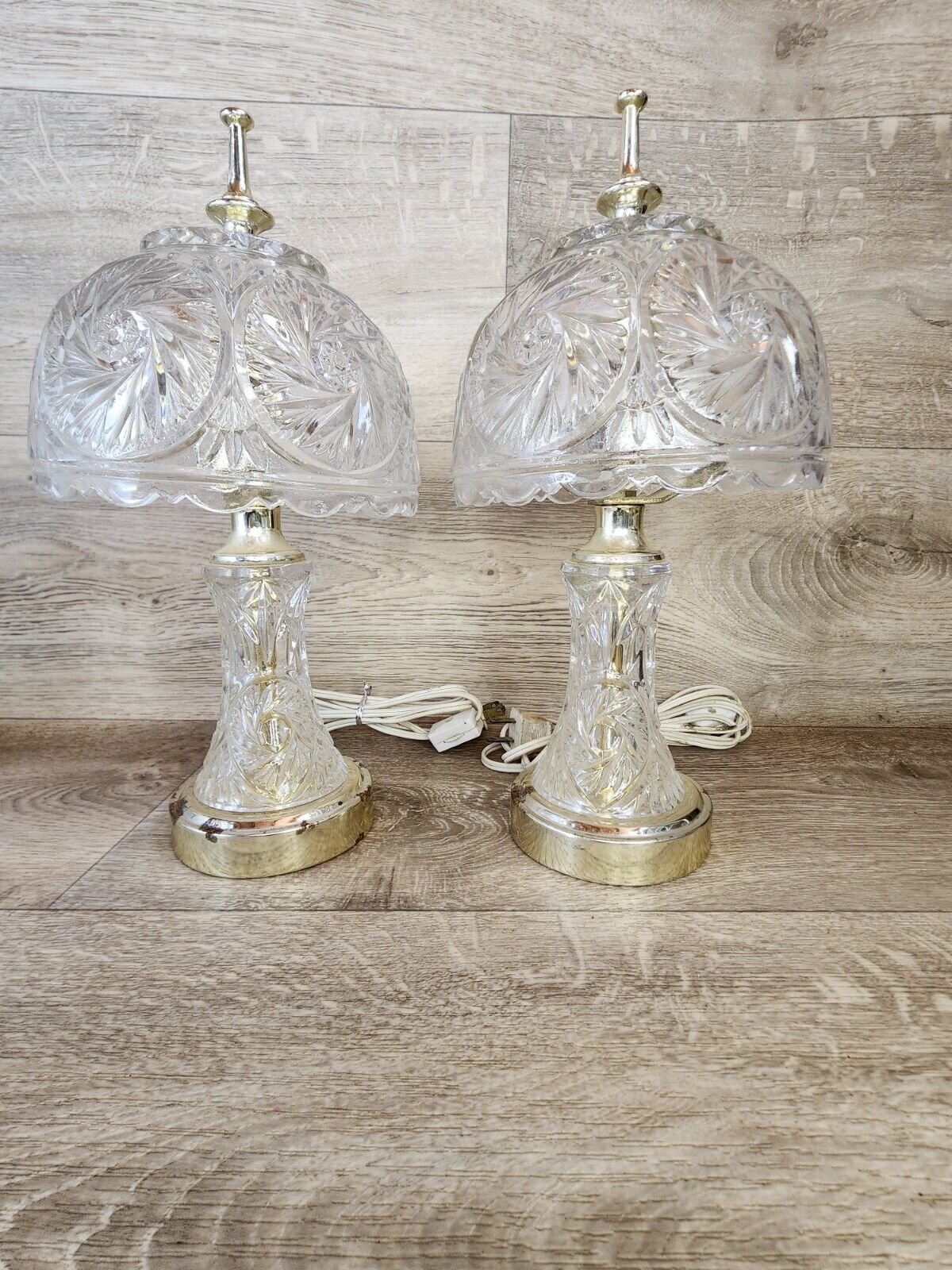 Vintage Pair of Crystal Scalloped  Edge Lamp With Stars Of David