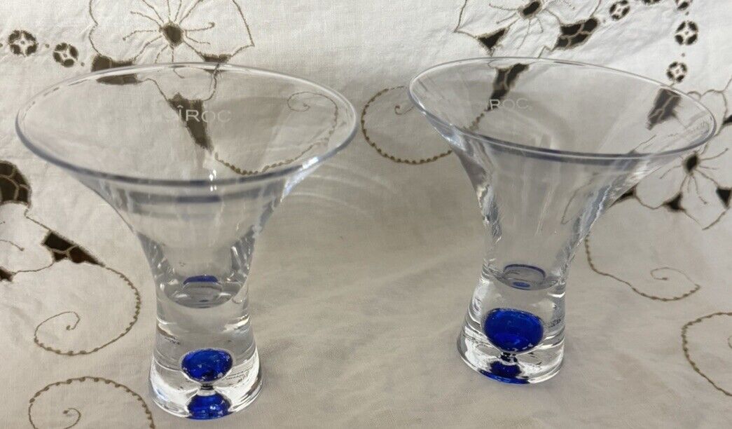 Ciroc Vodka Tapered Cocktail Martini Cosmo Glasses Blue Speckled Ball Base