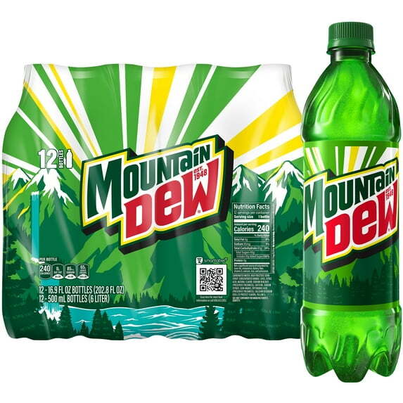 Mountain Dew Citrus Soda Pop, 16.9 fl oz, 12 Pack Bottles 