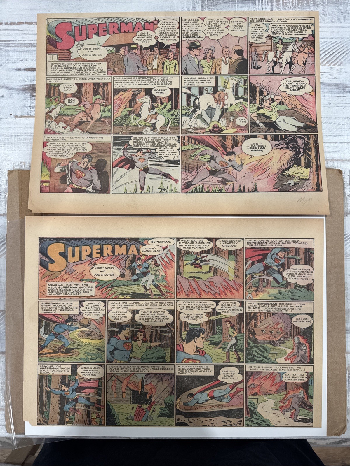 Vintage 1941 SUPERMAN Sunday Comic Strips 2 Full Pages Siegel & Shuster Golden
