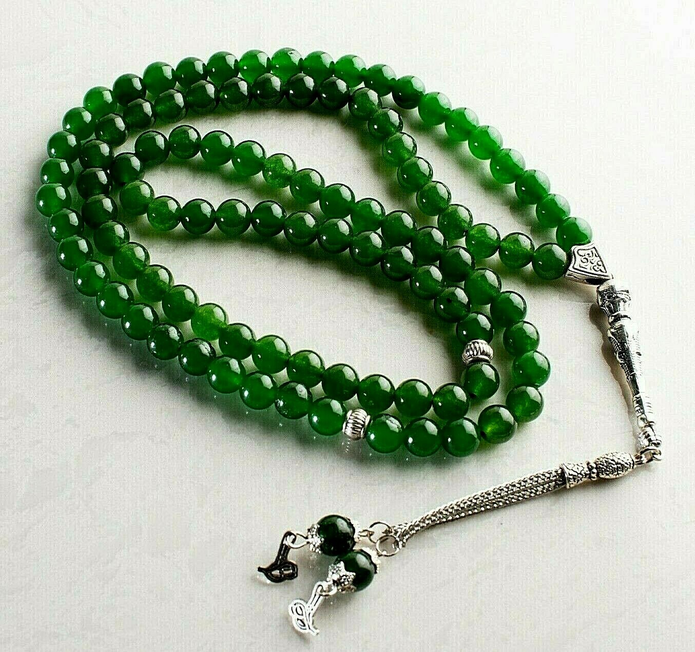 REAL Green Jade Stone Islamic Prayer 99 beads, Tasbih, Misbaha, Tasbeeh, 8mm REAL Green Jade Stone Islamic Prayer 99 beads, Tasbih, Misbaha, Tasbeeh, 8mm