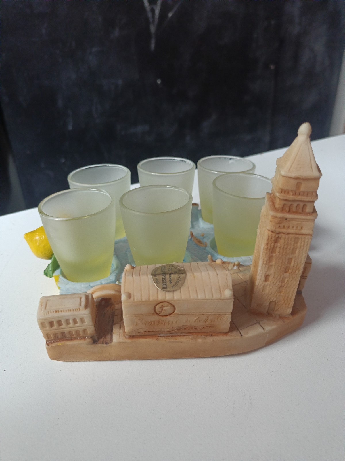 Vintage Italian  lemon frosted shot glass set..for limoncello ..tray...