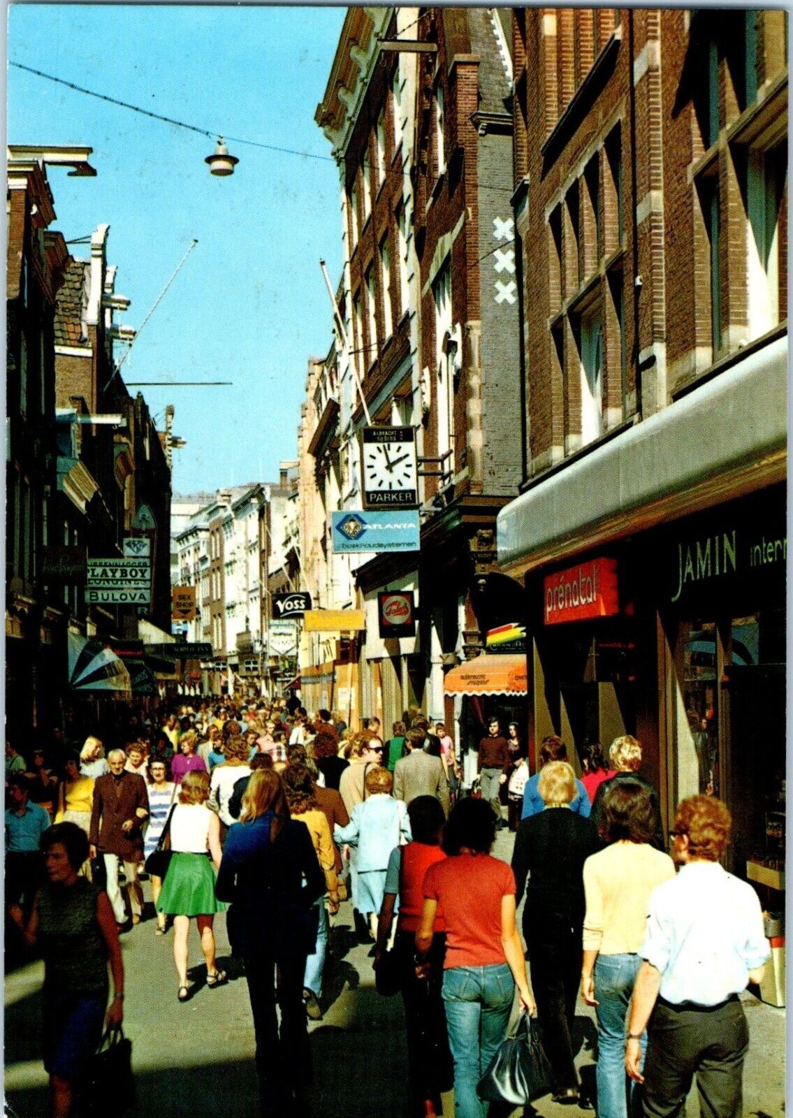 VTG. 1970\'s Era Netherlands Amsterdam Kalverstraat  Crowded  Street Postcard 4x6
