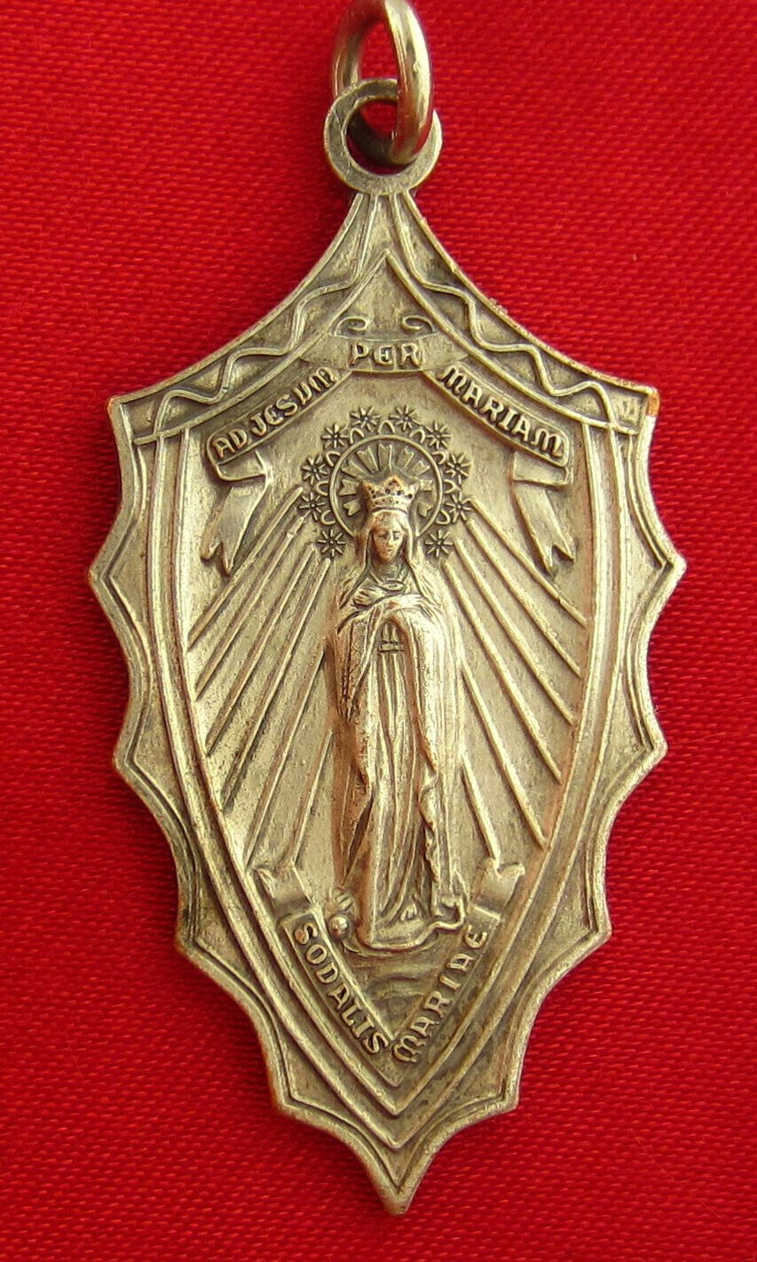 Vintage SACRED HEART OF JESUS Medal TO JESUS THROUGH MARY Pendant Large Ornate